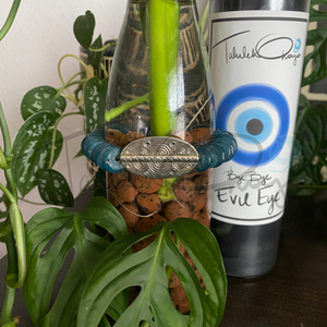 Bottle Bottle Tree Bracelets - Haint Blue with Metal Triple Moon Baule