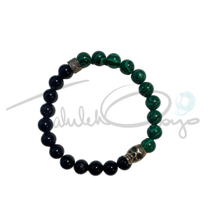 Luxe Gemstone Bracelets – Ogun’s Sanctuary – Malachite & Obsidian - 8mm