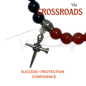 The Crossroads - Obsidian & Carnelian - 8mm